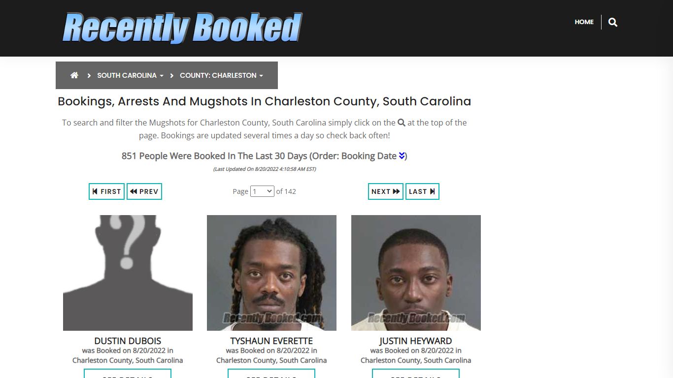 Recent bookings, Arrests, Mugshots in Charleston County, South Carolina